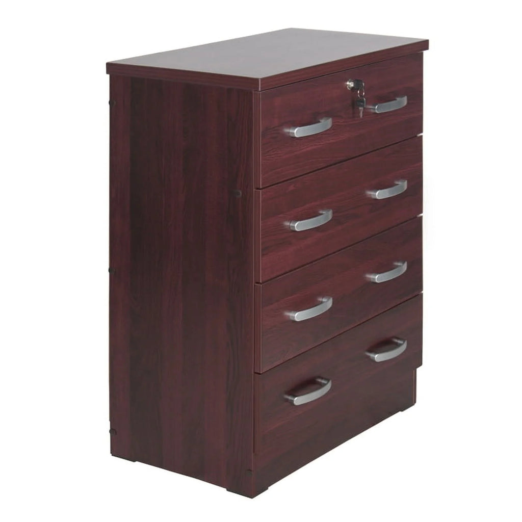 Pine Twin Bed and Dresser with Lock in Mahogany J689