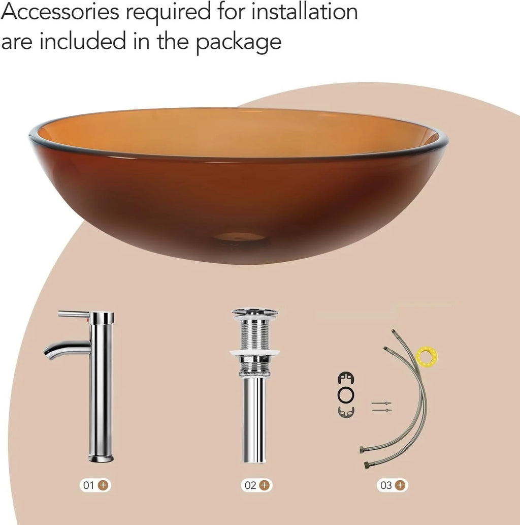 Tempered Glass Vessel Sink and Faucet Combo M237