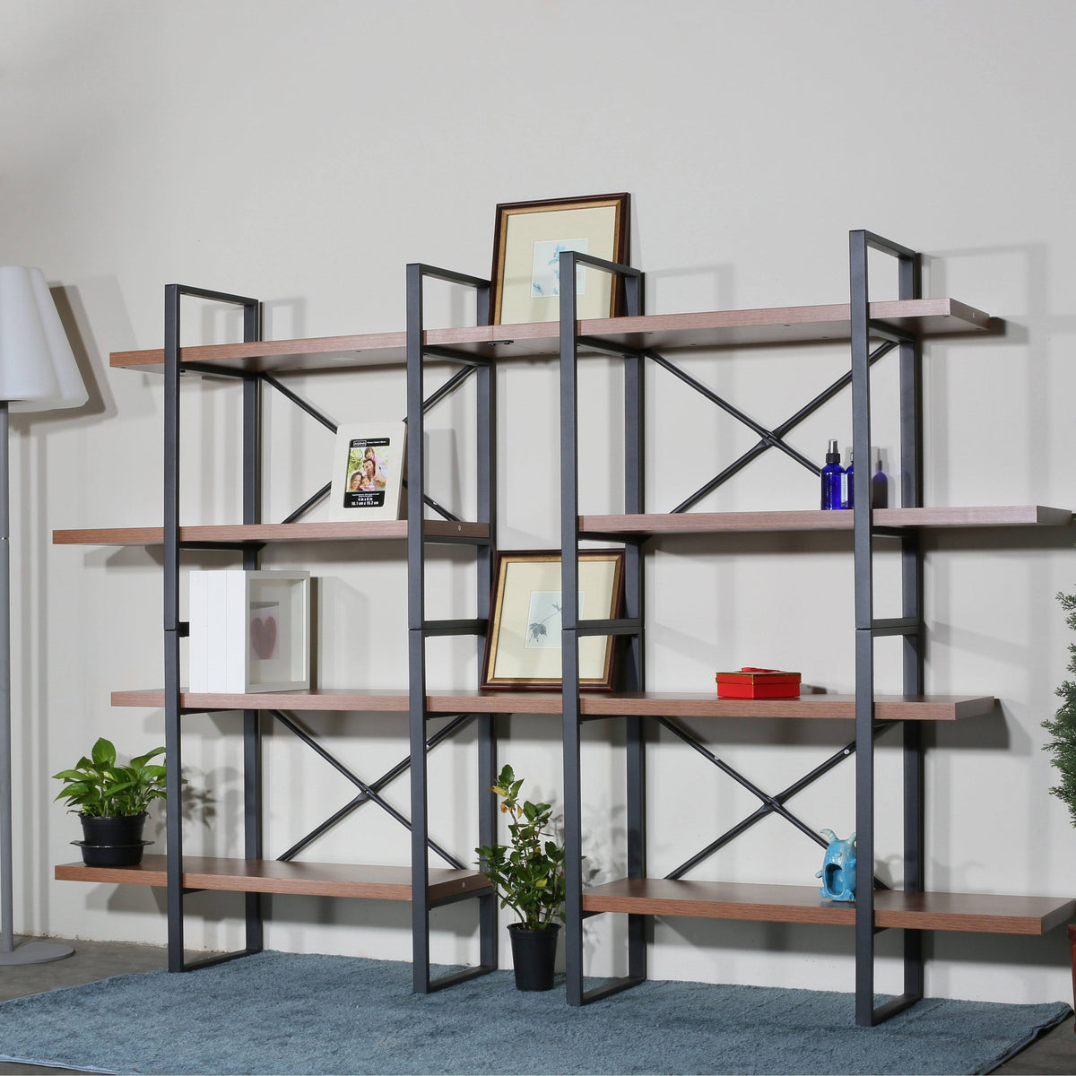 Large Double Bookcases with 8 Walnut Wood Shelves C511787