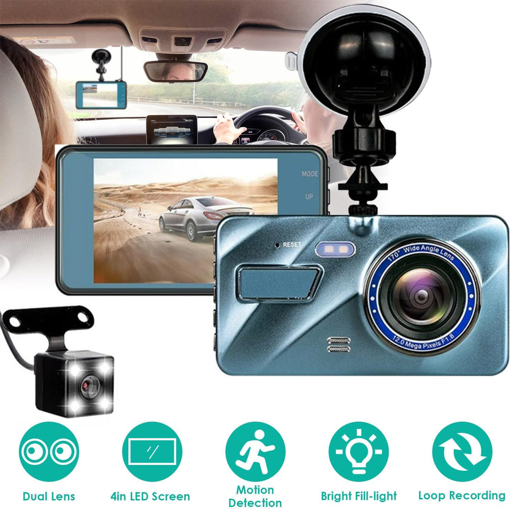 720P HD Dual Dash Cam with Night Vision and 4 inch LCD Display L14739