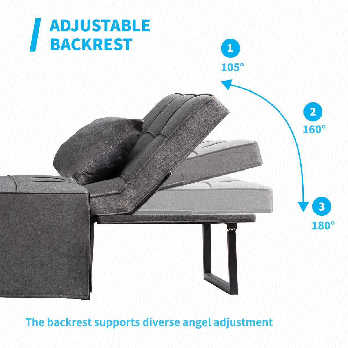 Dark Gray Linen Convertible Sofa Sleeper with Ottoman T386