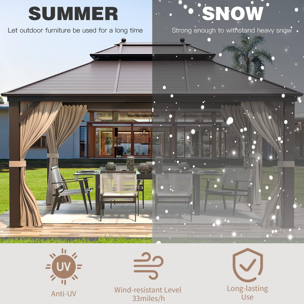 Galvanized Steel Aluminum Frame Gazebo with Netting and Curtains 10'x 13' W56058