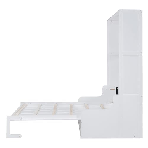 Queen Size White Wooden Murphy Bed with Sofa and Cushion A5668