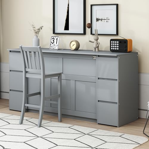 Gray Wood Murphy Bed with Drawers and Cabinets Y729529