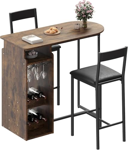 Small Kitchen Table and Chairs Set with Storage Shelves Brown E742489