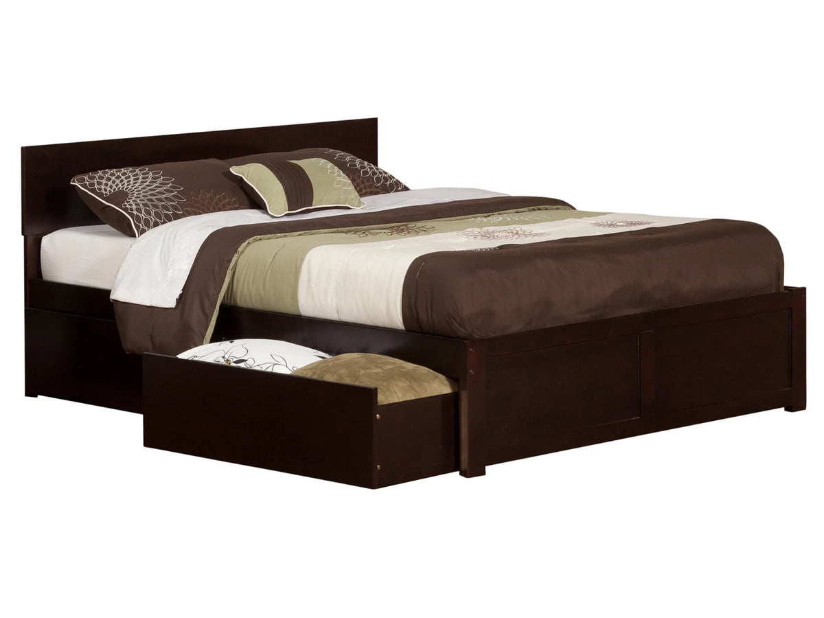 Platform Bed with Flat Panel Foot Board and 2 Bed Drawers W669