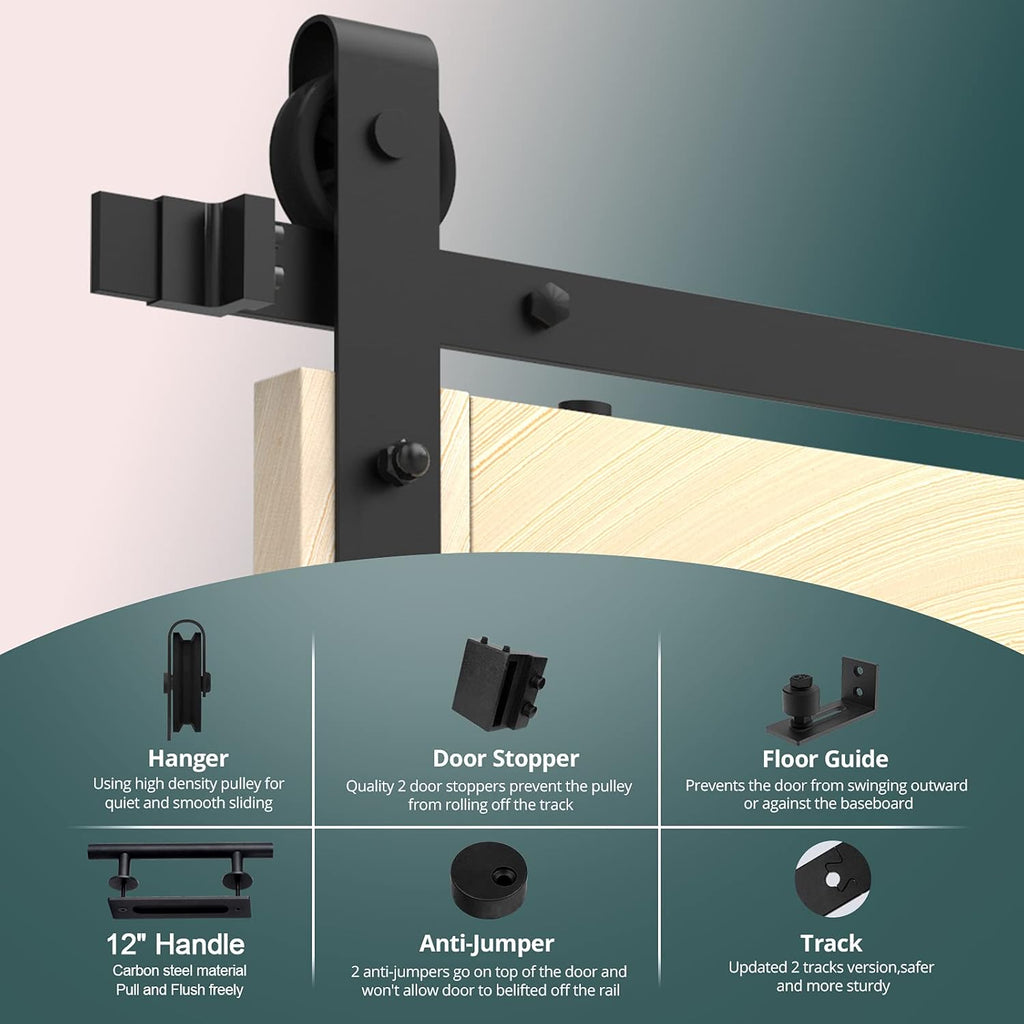 6.6FT Heavy Duty Sliding Door Hardware Kit with 12 Handle & Floor Guide C822