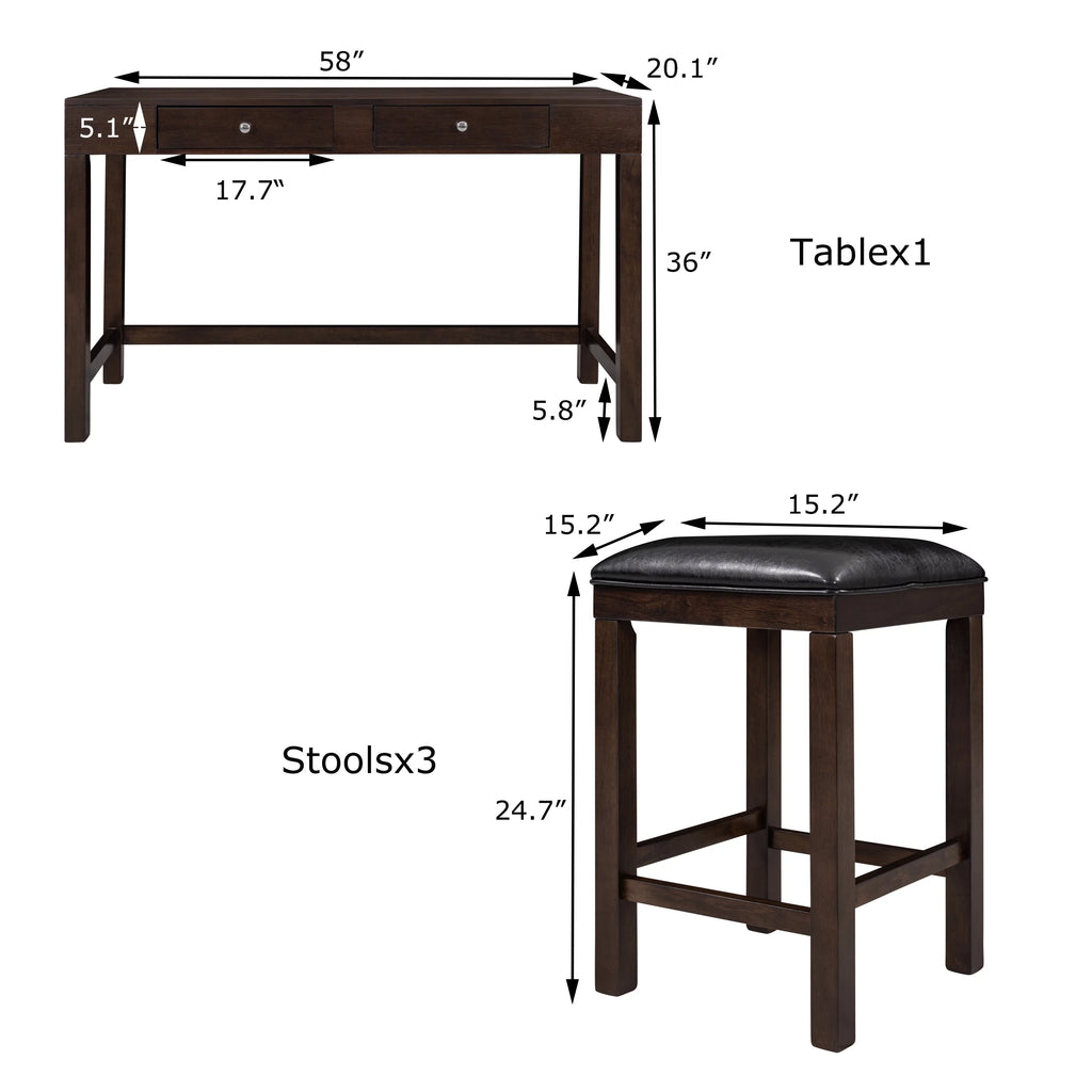 4-Piece Counter Height Table Set with Leather Padded Stools S957445