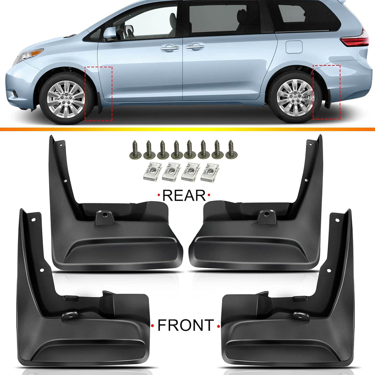 Set of 4 Mud Flaps Splash Guards for Toyota Sienna U69780