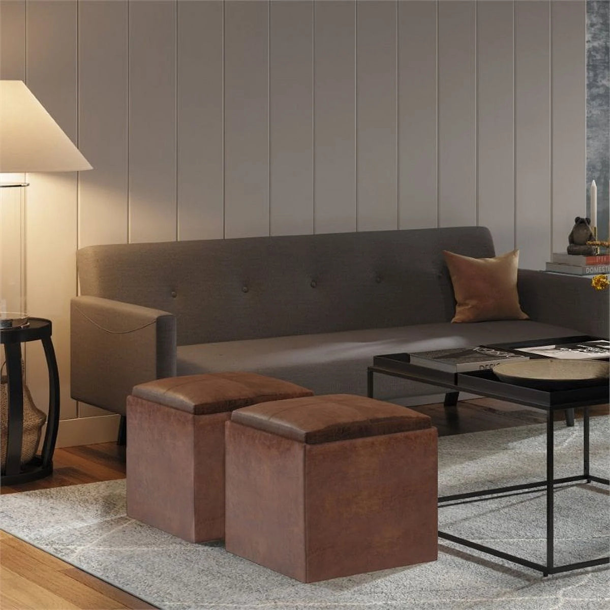 Faux Leather Storage Ottoman X468