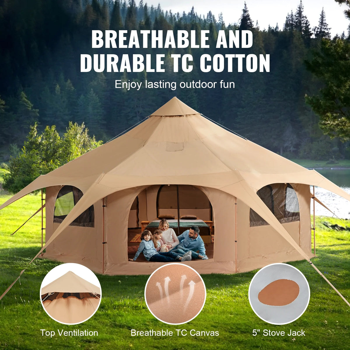 Canvas 4 Seasons Bell Tent with Stove Jack R690