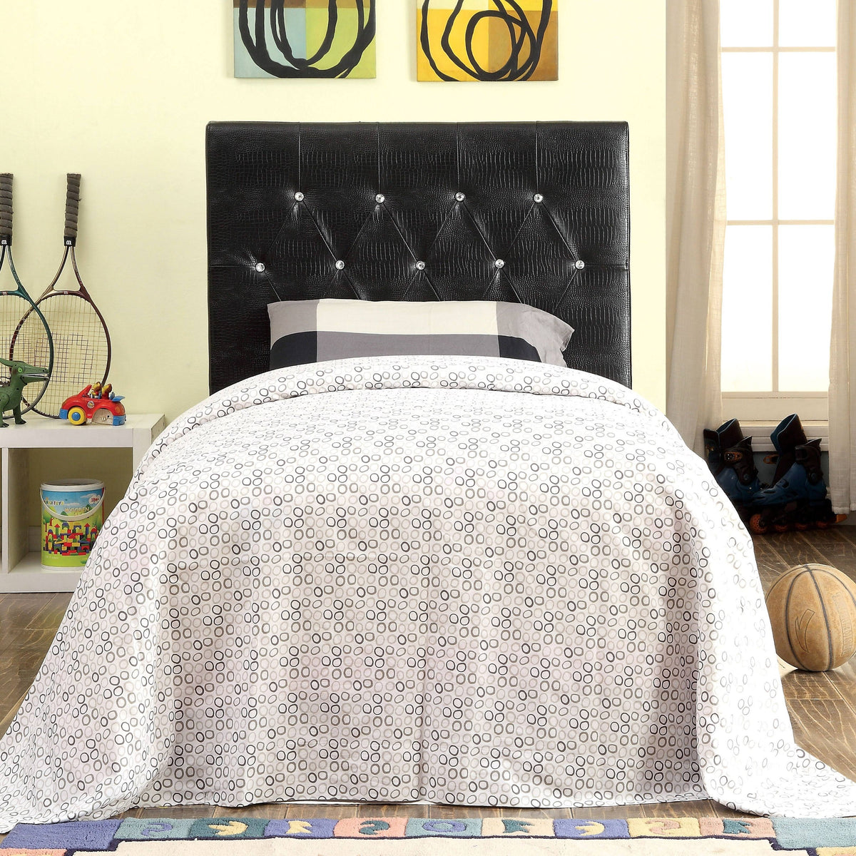 Black Faux Leather Button-Tufted Headboard W265