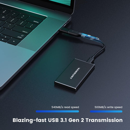 1TB Portable External SSD, USB 3.1, Metal Type-C, Black V38803