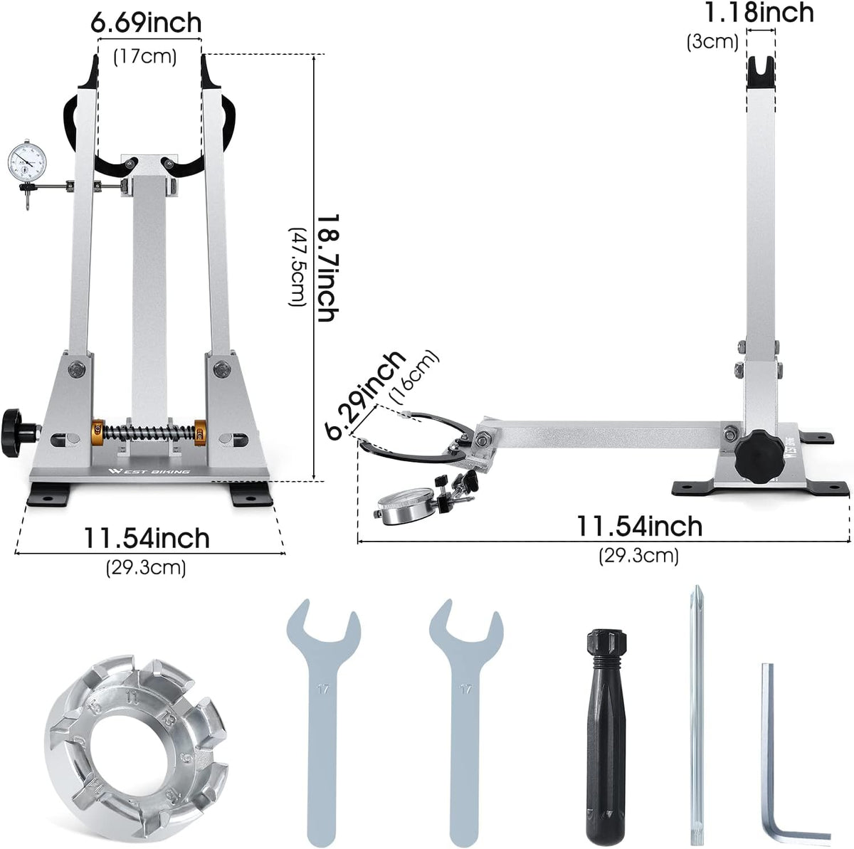 Wheel Truing Stand with Spoke Wrench for 16-29” 700C Bike Wheel S4206