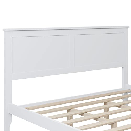 White Queen Wood Platform Bed Frame with Headboard I6484