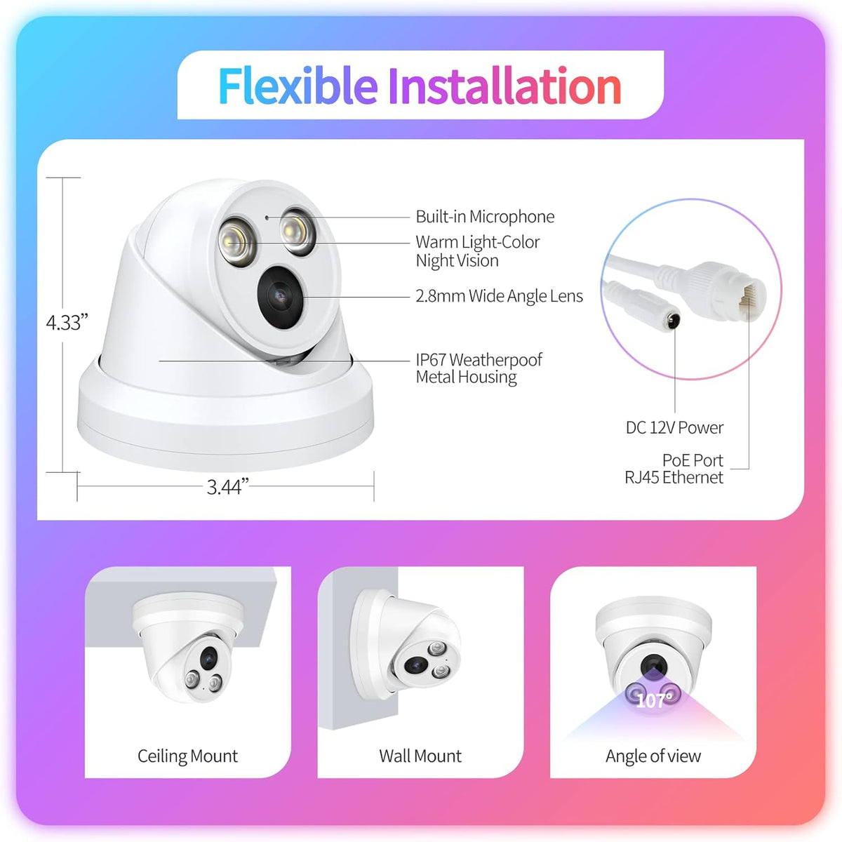 8MP 4K Full Color PoE IP Dome Camera H115