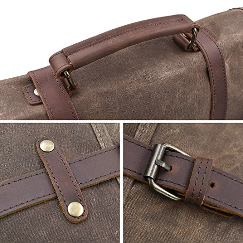 15.6 Inch Waterproof Brown Leather Canvas Messenger Bag P77506