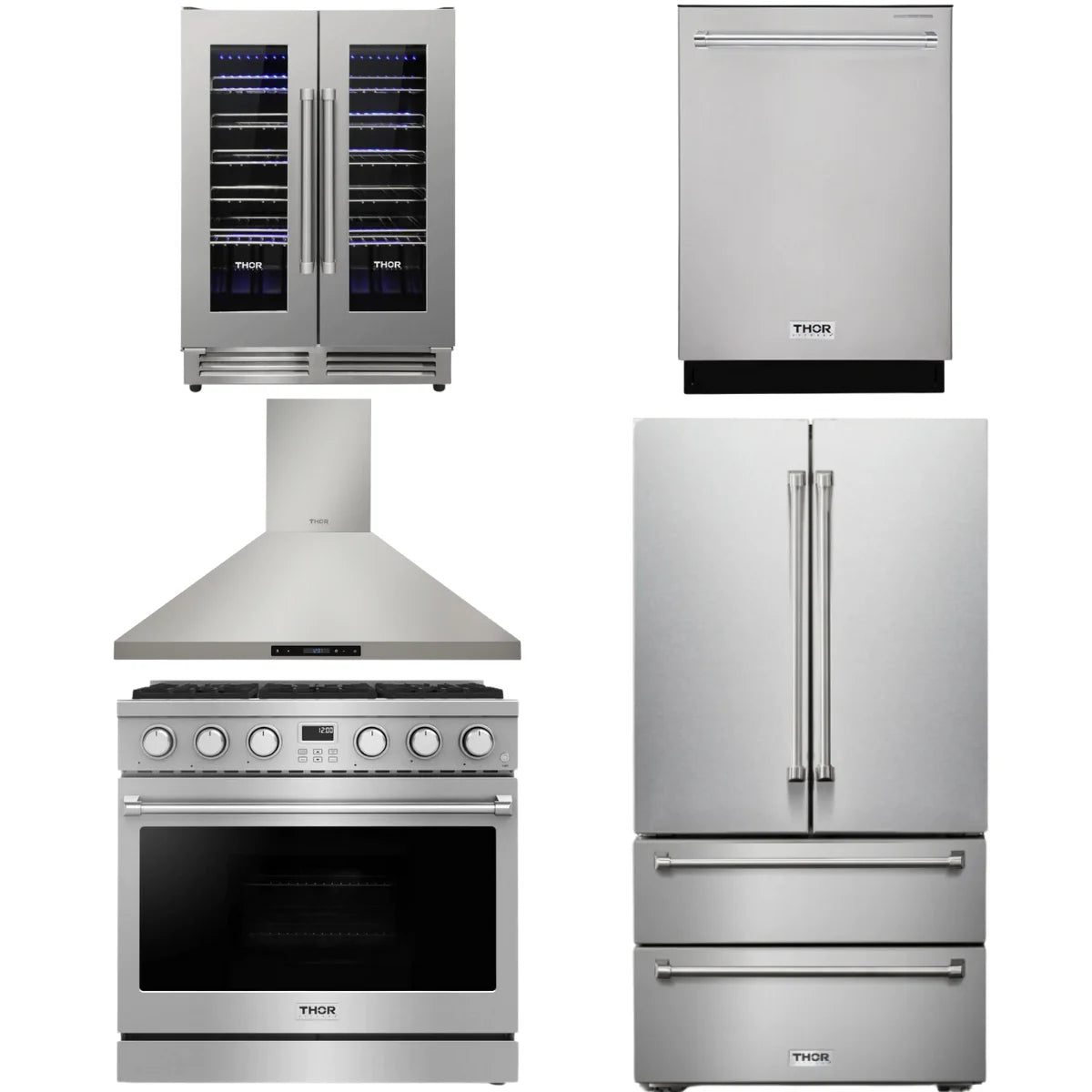 36 Gas Range, Range Hood, Refrigerator, Dishwasher and Wine Cooler M22666