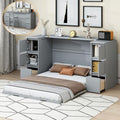 Gray Wood Murphy Bed with Drawers and Cabinets Y729529