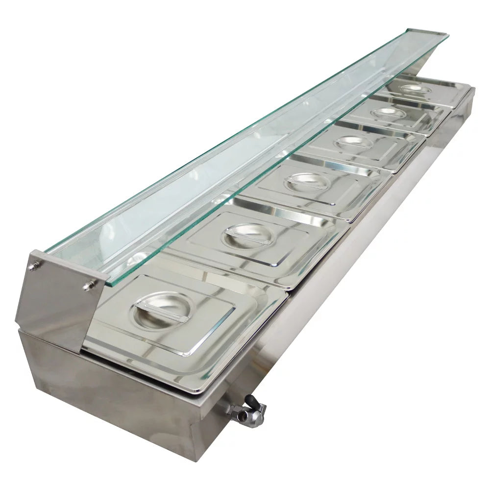 Electric Commercial Bain-marie Buffet Food Warmer Steam Table with Glass Guard 6-Pan B659