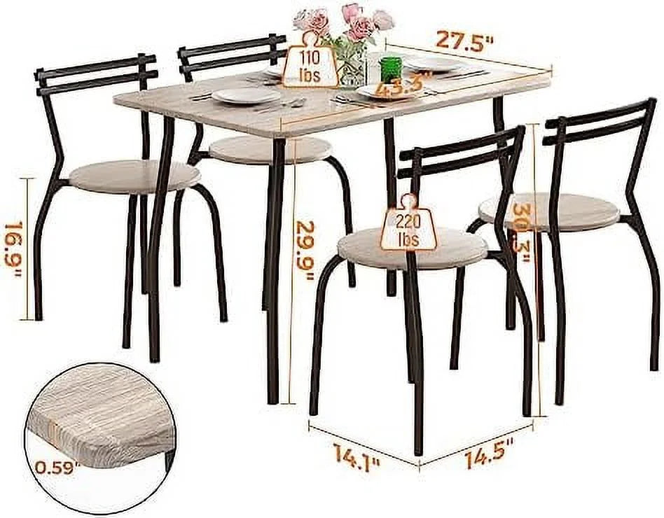 Dining Table Set for 4 Metal Frame with Upholstery Seat T993492