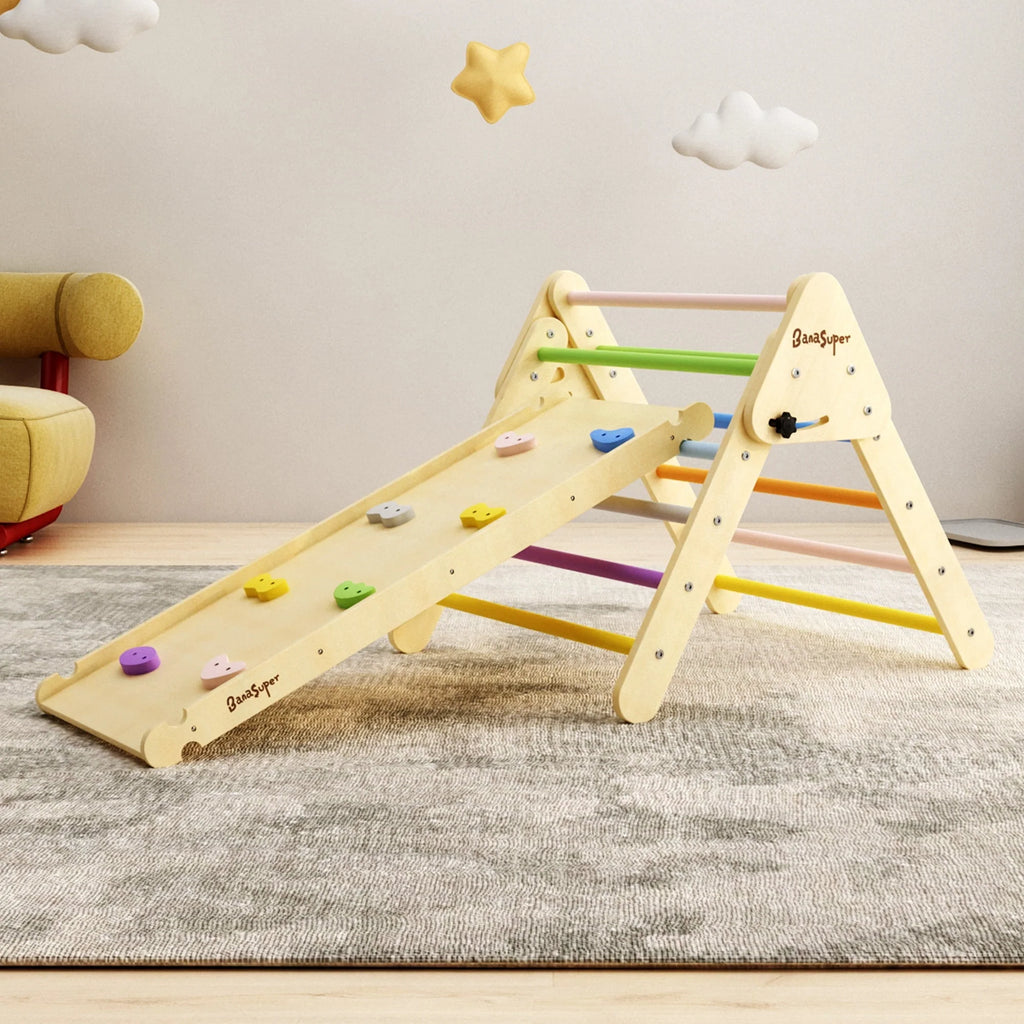 3 in 1 Wooden Climbing Triangle Ladder with Ramp & Arch B6857