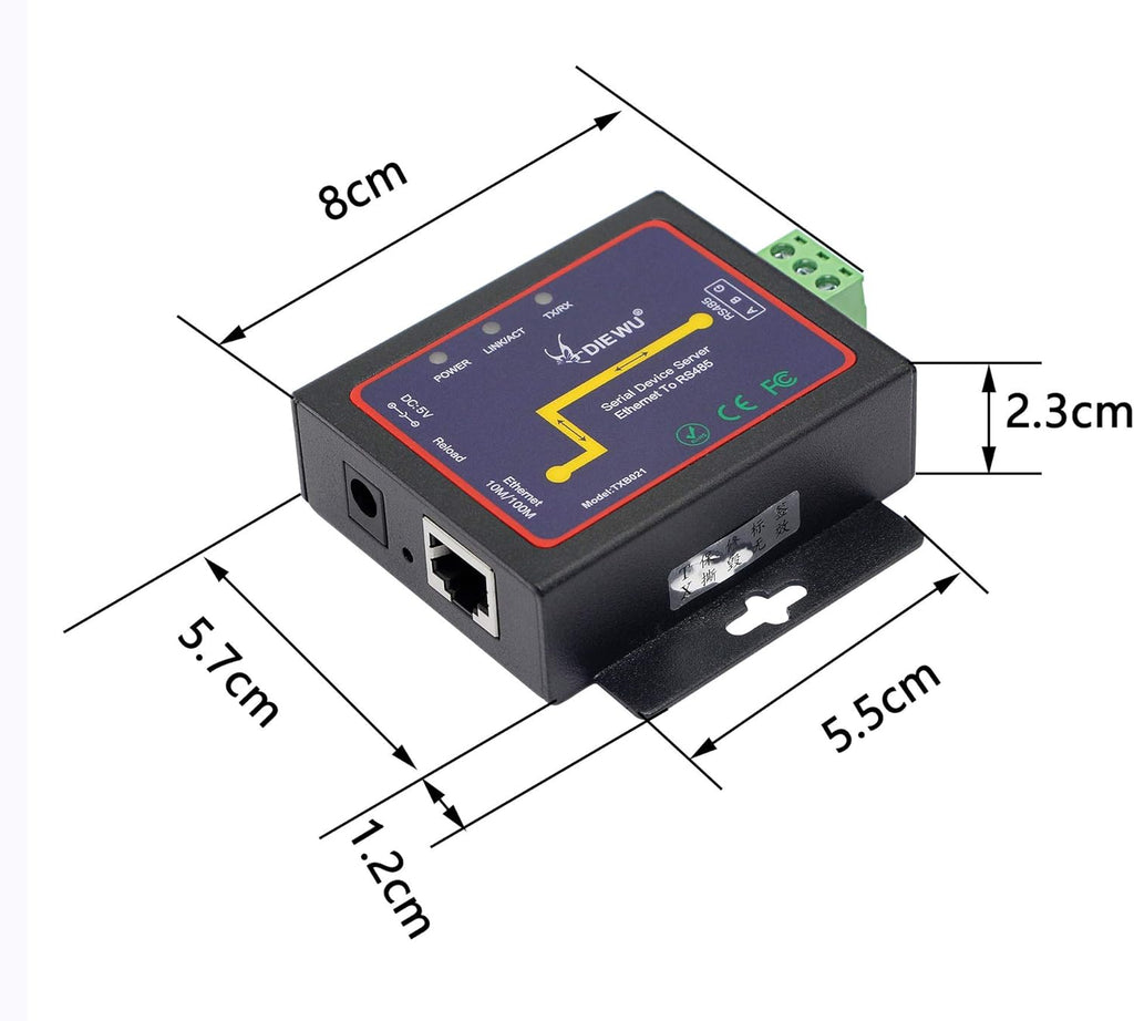 RS485 to Ethernet RJ45 TCP/IP Serial Device Server Converter, Pack of 2 P7613