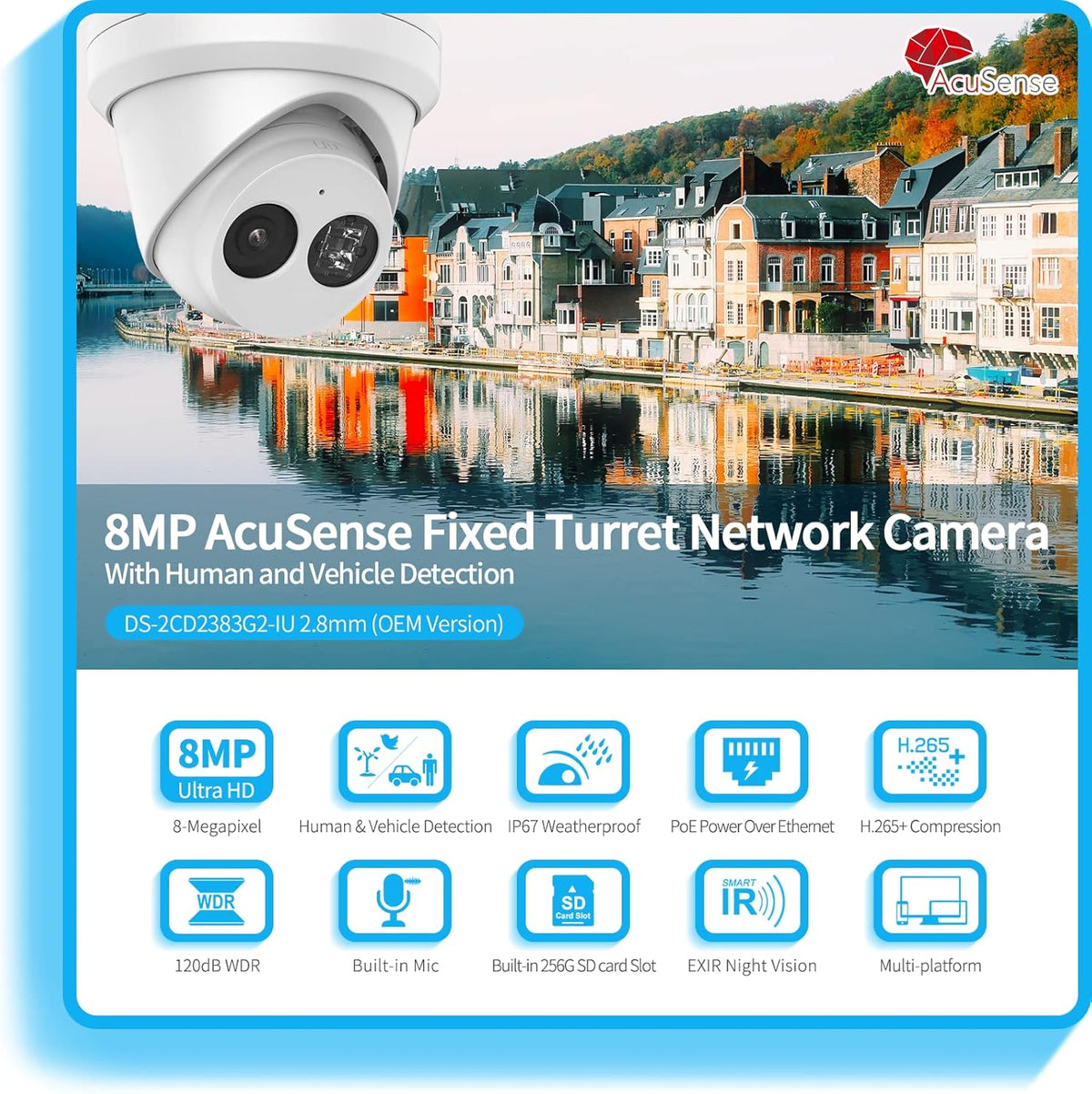 8MP 4K PoE Turret IP Camera with Built-in Mic H57990