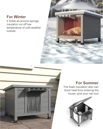 Outdoor Cat House Waterproof Foam Insulated Large Wooden Cat Condos 21.3" L x 19.9" W x 18.9" H H97209