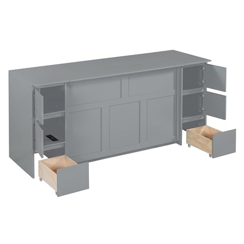 Gray Wood Murphy Bed with Drawers and Cabinets Y729529
