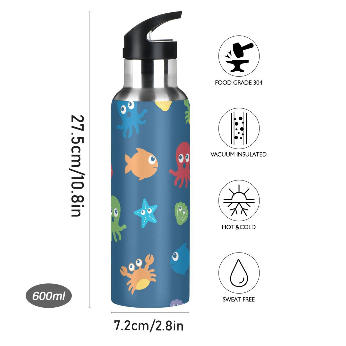 Stainless Steel Insulated Water Bottle with Straw Lid D652279