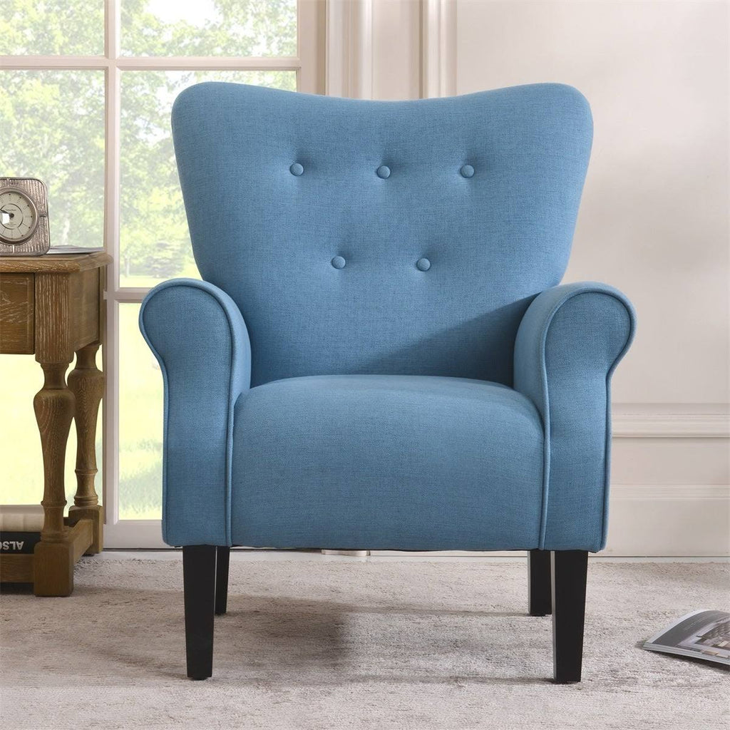 Blue Wing Back Accent Chair with Wooden Legs U211
