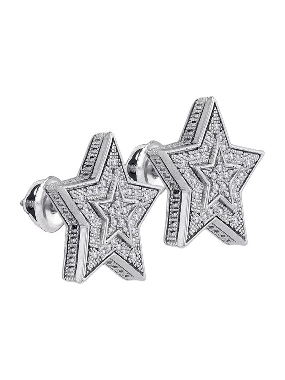 Sterling Silver Diamond Star Cluster Stud Earrings 1/10 Cttw U739609