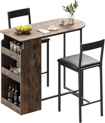Small Kitchen Table and Chairs Set with Storage Shelves Brown E742489