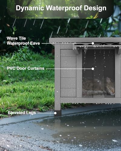 Outdoor Cat House Waterproof Foam Insulated Large Wooden Cat Condos 21.3" L x 19.9" W x 18.9" H H97209