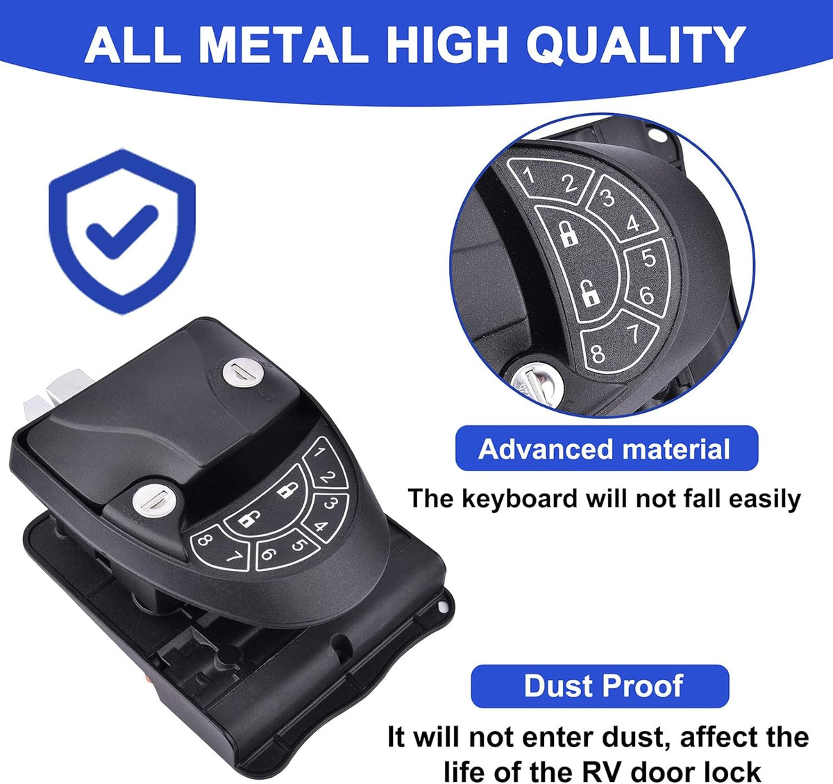RV Keyless Entry Door Lock with 2 Key Fobs and Backlit Keypad F808698