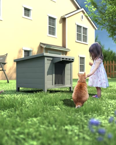 Outdoor Cat House Waterproof Foam Insulated Large Wooden Cat Condos 21.3" L x 19.9" W x 18.9" H H97209