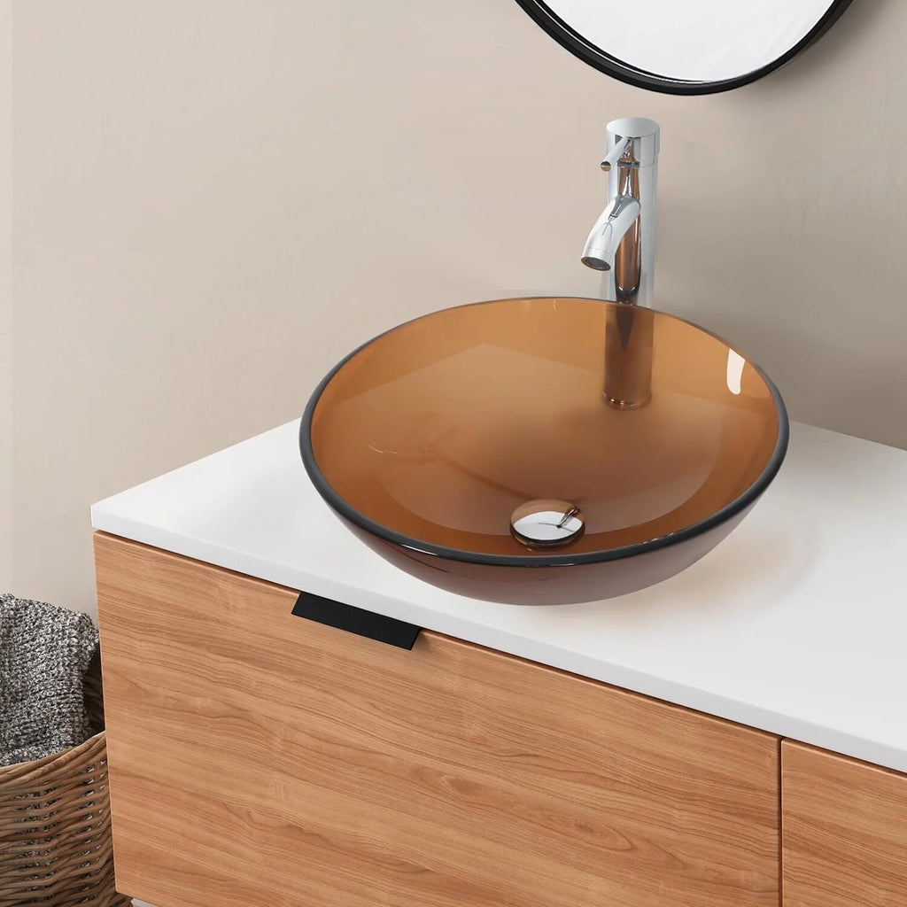 Tempered Glass Vessel Sink and Faucet Combo M237
