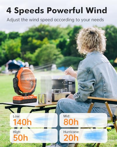 24000mAh Rechargeable Battery Operated Camping Fan with Light & Hook Z4273