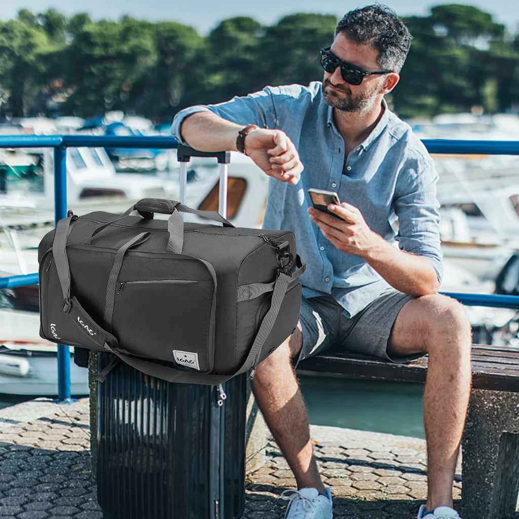 Gray 85L Foldable Waterproof Travel Duffle Bag with Shoe Compartment N236602