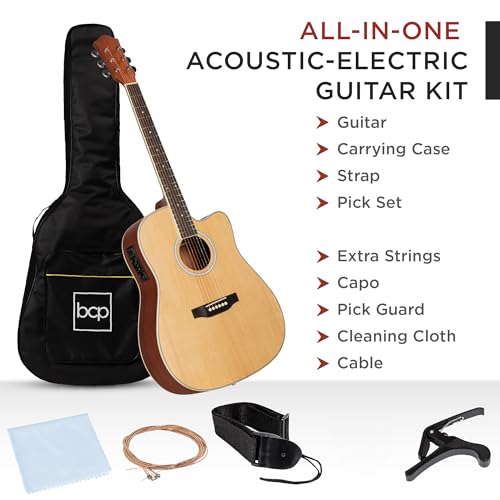 41in All Wood Acoustic Electric Guitar Starter Set with Case Strap Picks Sunburst T34926