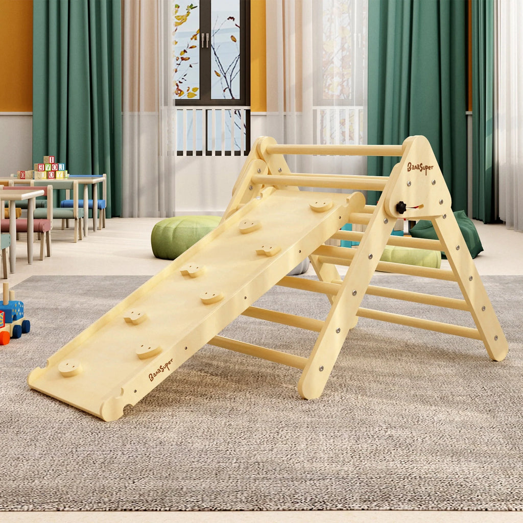 3 in 1 Wooden Climbing Triangle Ladder with Ramp & Arch B6857