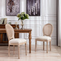 French Style Solid Wood Frame Linen Fabric Rattan Back Dining Chair, Set of 2 I695985