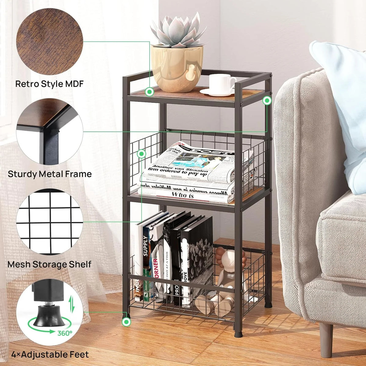 3 Tier Side Table with Open Shelf Y426