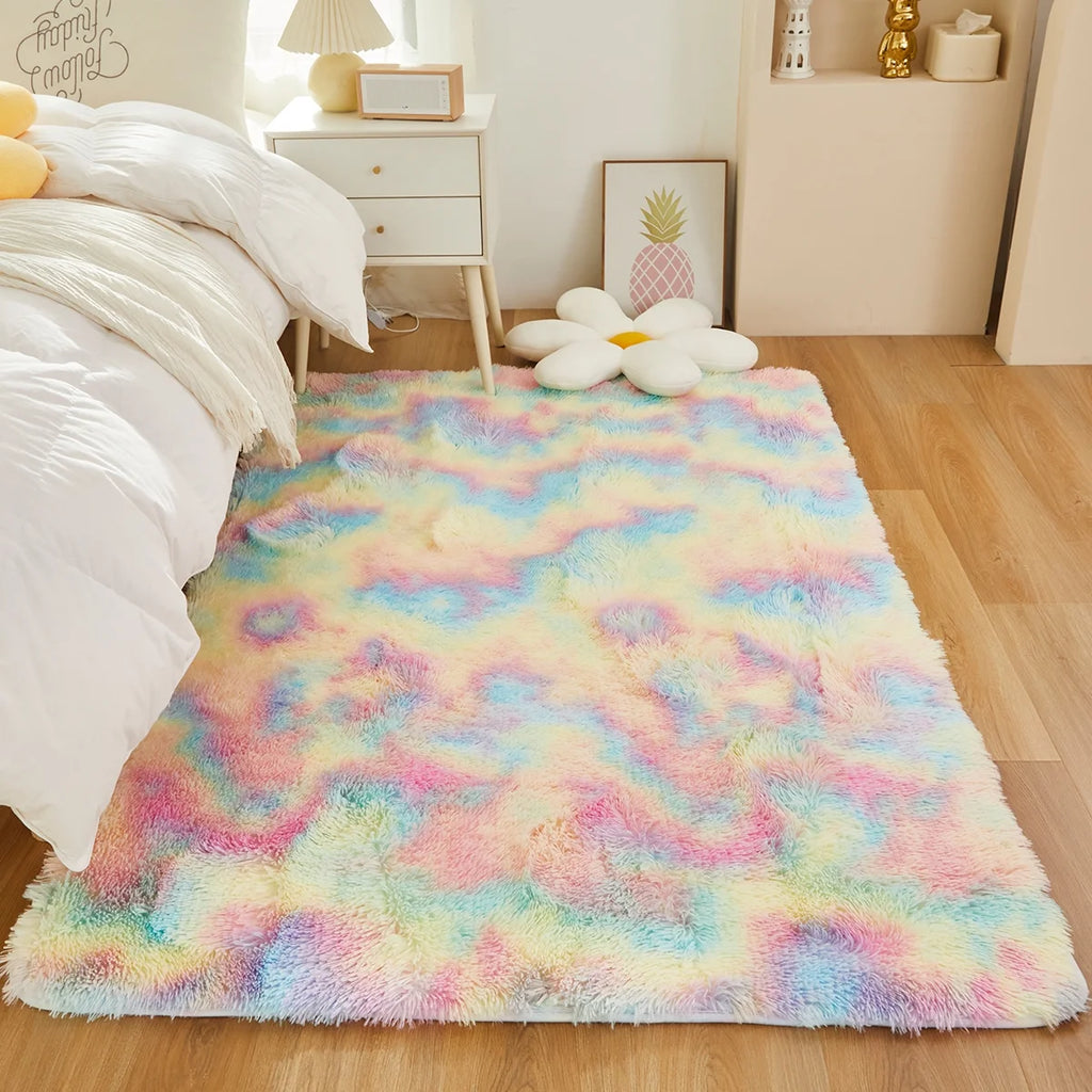Tie Dye Plush Shag 3x5 Area Rugs Rainbow Faux Fur Carpet Z695