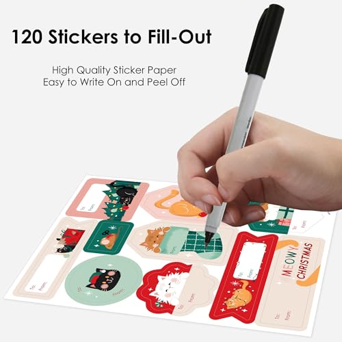 Cat Christmas Gift Tag Stickers, 120 Stickers N30872
