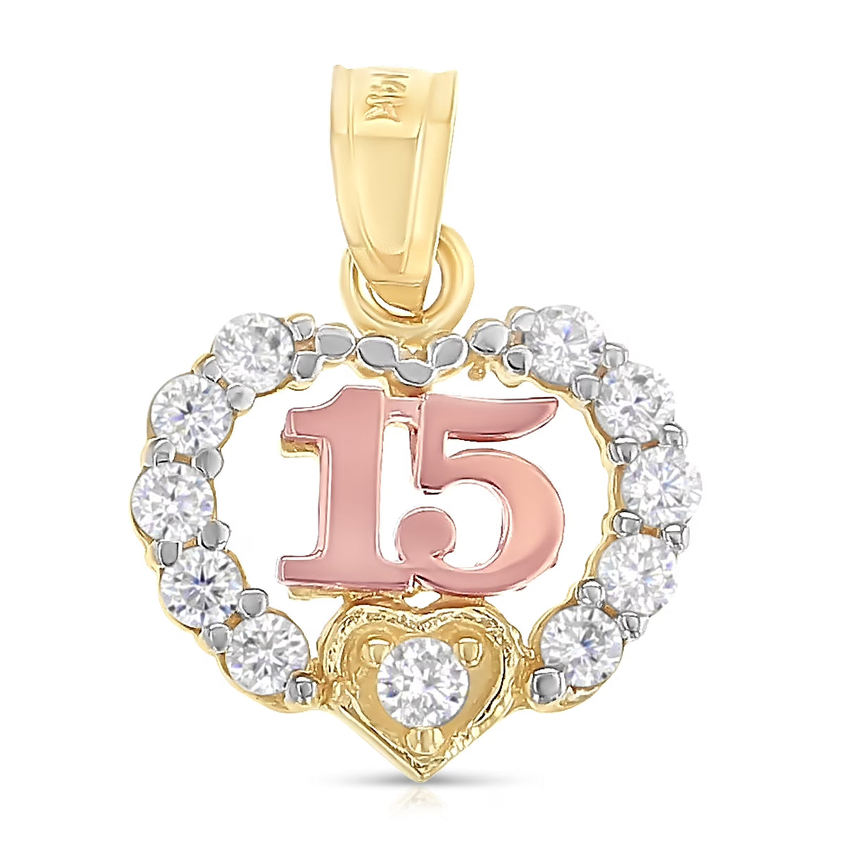 14K Two Tone Gold Heart Cubic Zirconia Pendant G61418
