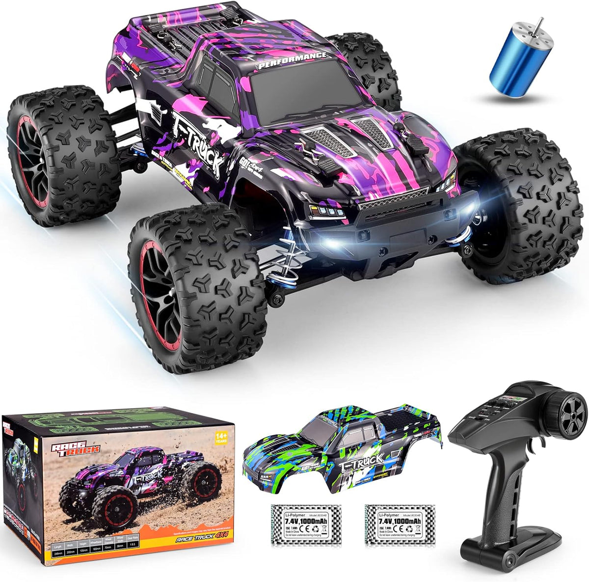 1/18 Scale 4WD Brushless RC Truck with Extra Shell and Battery D17959