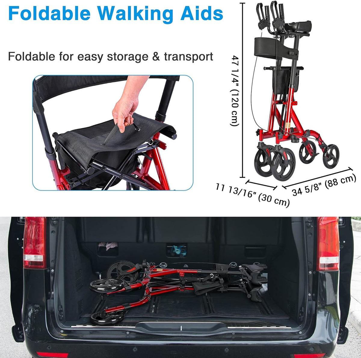 Upright Rollator Walker with Seat 4 Wheels 300 Lbs C5148