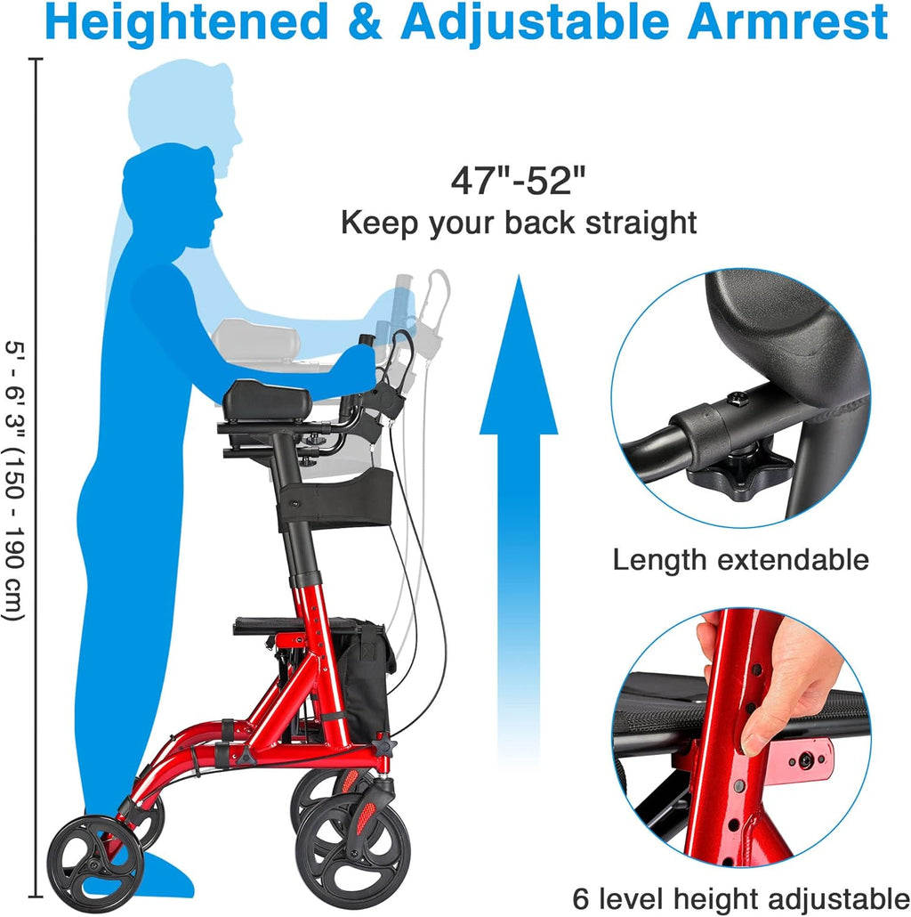 Upright Rollator Walker with Seat 4 Wheels 300 Lbs C5148